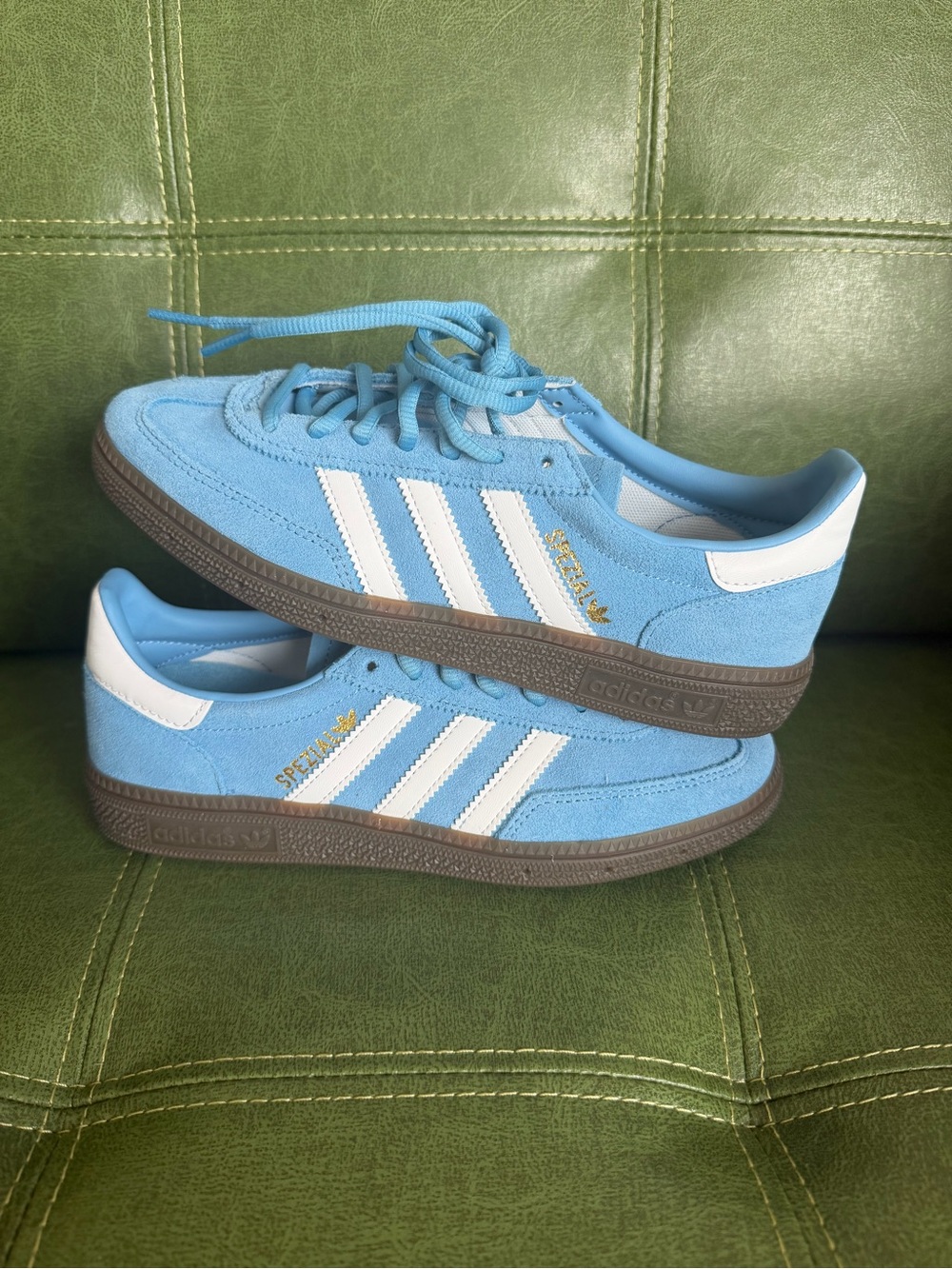 Adidas Sky Blue Suede Spezial with White Stripes - size 7 woman